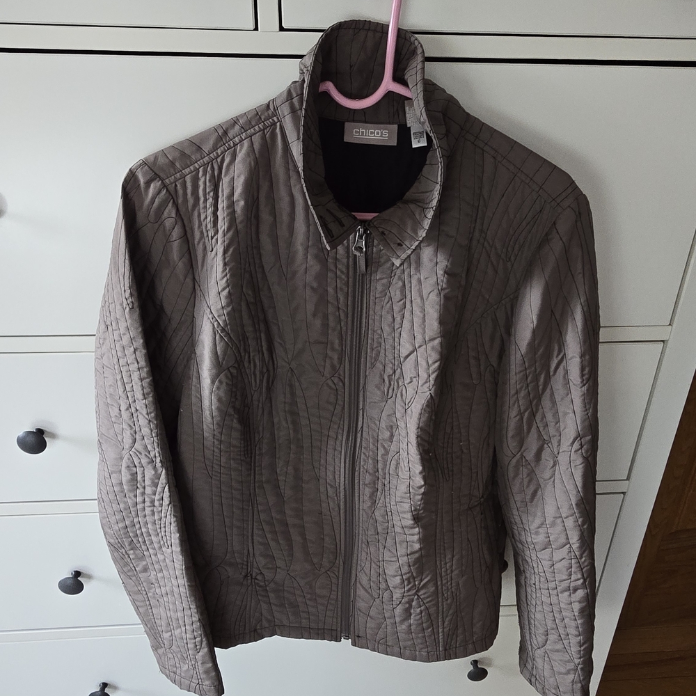 Chico's Quilted Jacket in Taupe